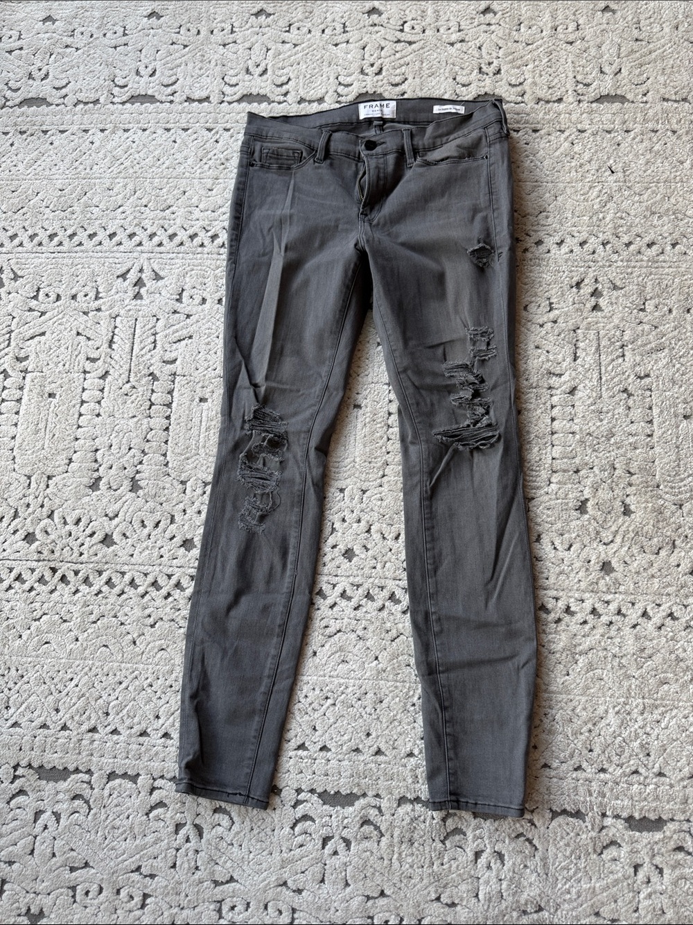 Frame Denim Skinny Distressed Gray Ripped Jeans
